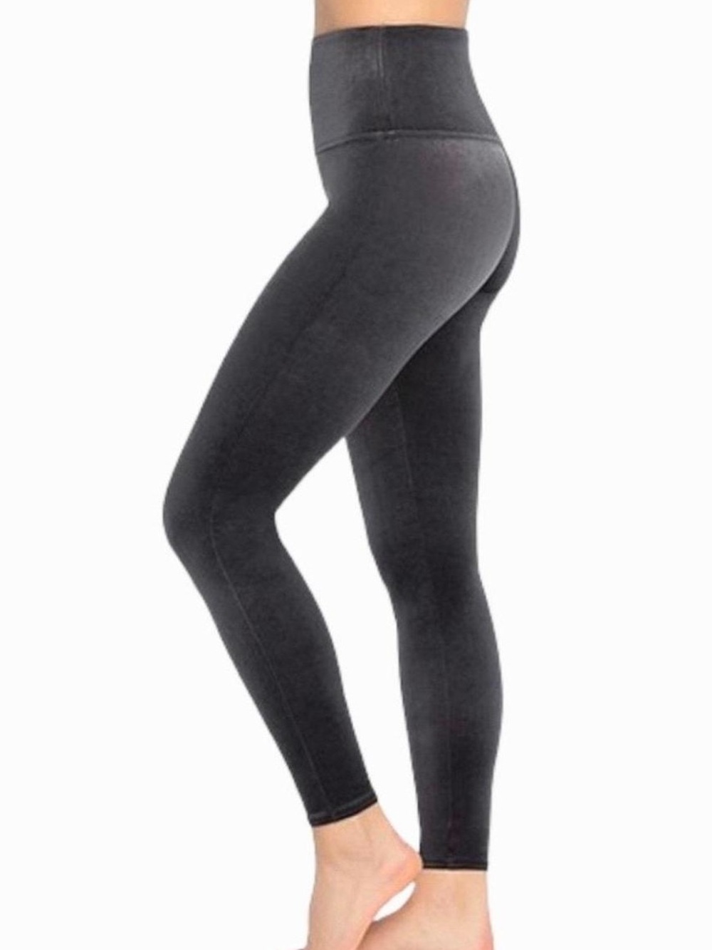 Spanx Ready To Wow Velvet Leggings Size L in Silver Chrome High Waisted